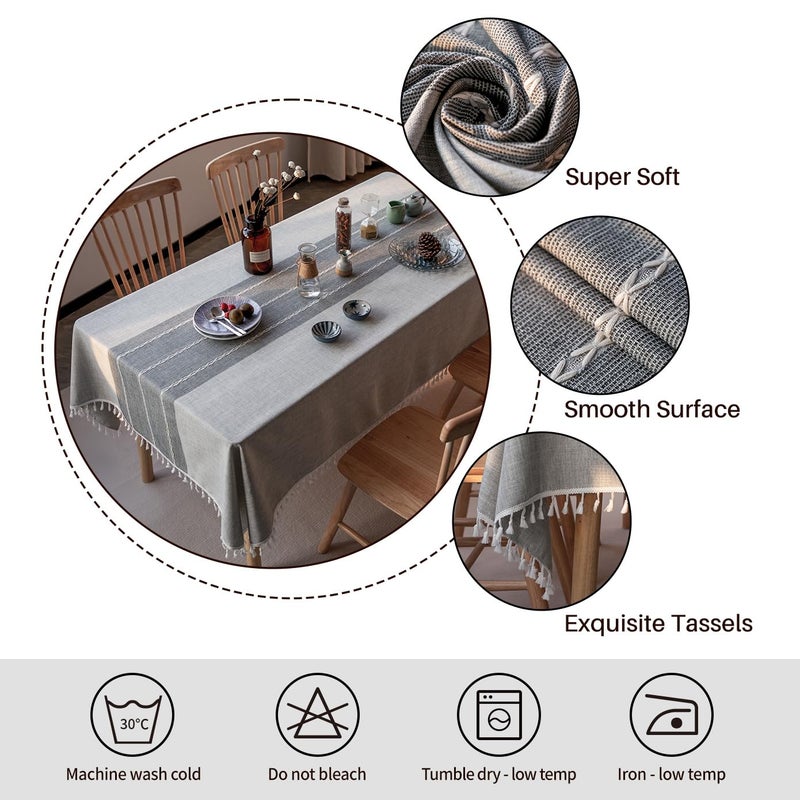 DEEPDREAM Deep Dream Tablecloth, Embroidered Waterproof Table Cloth Cotton Linen Wrinkle Free Anti-Fading Tablecloths Washable Dust-Proof Table Cover for Kitchen Dinning Party, 55 x 120 Inch - New Gray - Image 5